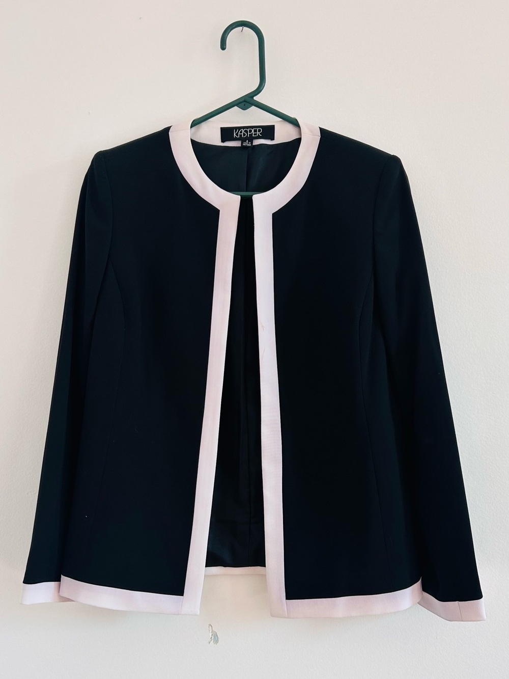 Kasper Black Jacket with Pink Trim - Women's Tailored Open Blazer size 4
